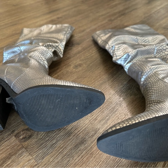 Metallic Silver Snake Skin Print Boots - Picture 3 of 5